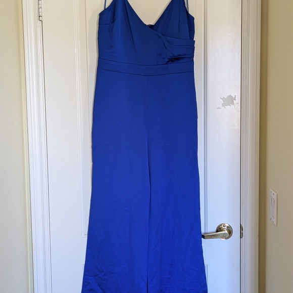 Satin Surplice Split Leg Jumpsuit in Celestial Blue - Picture 5 of 5